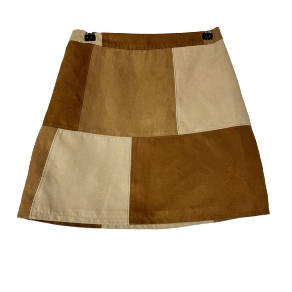 Hollister Brown Patchwork Faux Suede Mini Skirt 0 - Picture 3 of 5